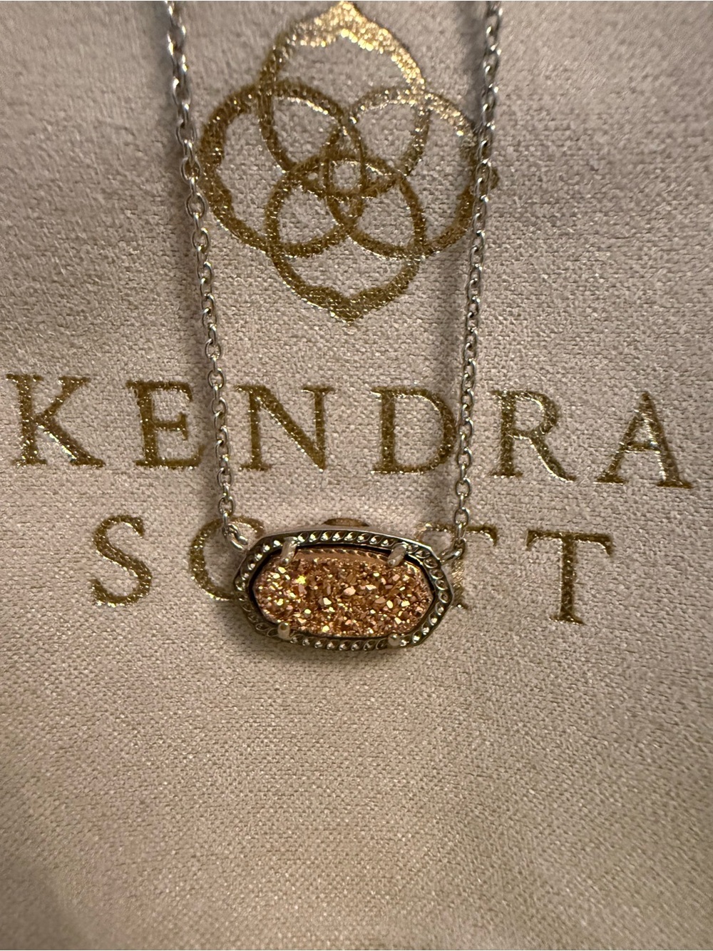 NEW IN BOX Kendra Scott Silver Necklace with Rose Gold Drusy Pendant